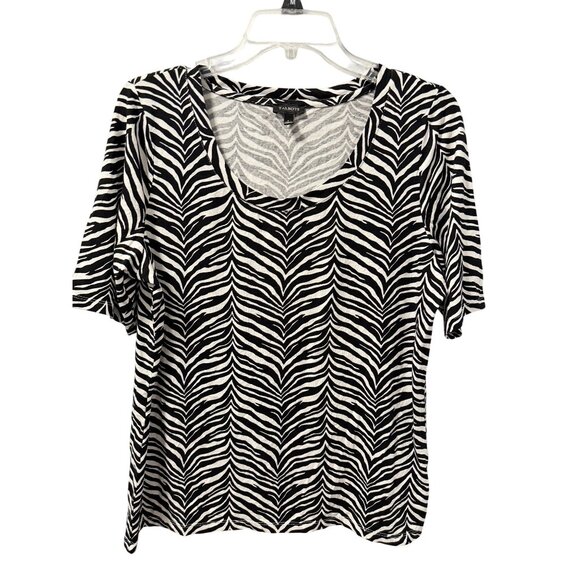 Talbots Womens Zebra Print Scoop Neck T-Shirt Size L Black/White - Picture 2 of 11